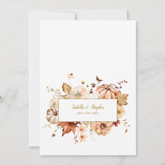 Gold Arch Herfst Bloemen Pompoen Cream Rust Weddin Kaart (Achterkant)