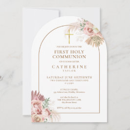 Gold Arch Pampas Grass Bloemen Eerste Heilige Comm Kaart