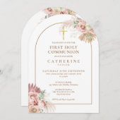 Gold Arch Pampas Grass Bloemen Eerste Heilige Comm Kaart (Voorkant / Achterkant)