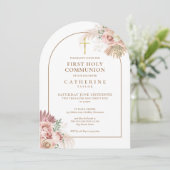 Gold Arch Pampas Grass Bloemen Eerste Heilige Comm Kaart (Staand voorkant)
