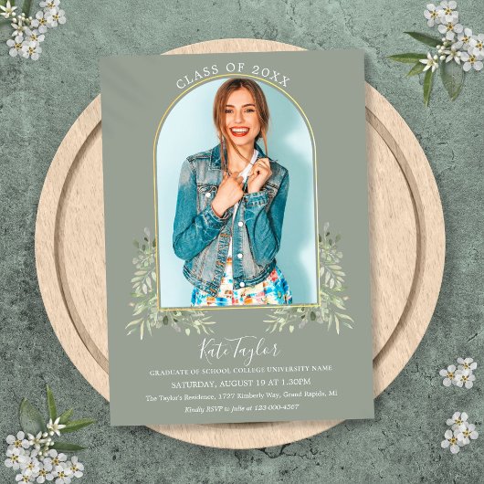 Gold Arch Photo Sage Green Foliage Afstuderen Kaart