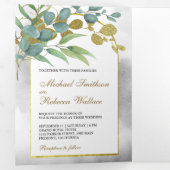 Gold Arch Rustic Eucalyptus verlaat Fotobruiloft Drieluik Uitnodiging (Binnenzijde eerst)