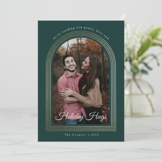 Gold Arch script, kerstfoto Feestdagenkaart (Staand voorkant)