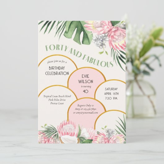 Gold Arch Tropical Protea en Palm 40th Birthday Kaart (Staand voorkant)