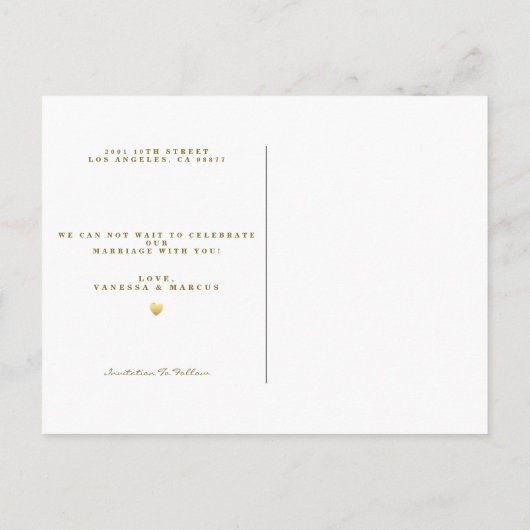 Gold Arched Lijst Trouwfoto Sla de datum op Aankondigingskaart (Achterkant)