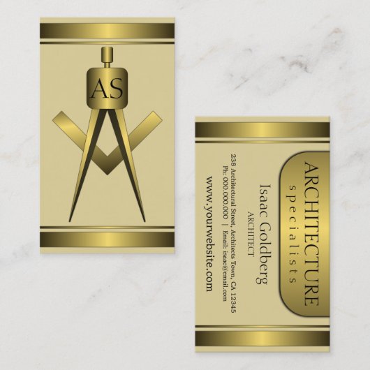 Gold Architect Compass Architectonisch Visitekaart Visitekaartje (Voorkant / Achterkant)