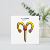 GOLD ARIES ZODIAC BIRTHAY JEWEL Ruby Red White Aankondiging (Staand voorkant)