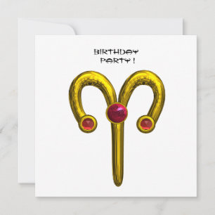 GOLD ARIES ZODIAC BIRTHAY JEWEL Ruby Red White Aankondiging