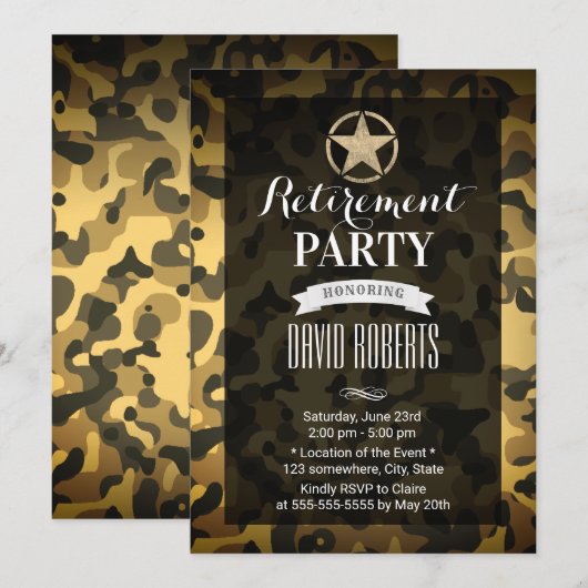 Gold Army Star Camouflage Militaire Pensioen Kaart (Voorkant / Achterkant)