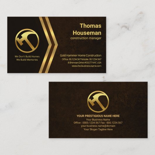 Gold Arrow Letter-R bruine marmer-contractant Visitekaartje (Voorkant / Achterkant)