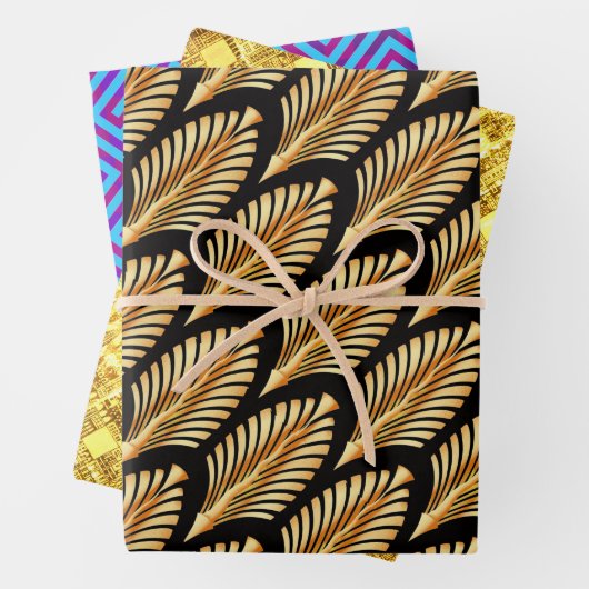 Gold Arrows en Sky Blue Meander Sampler Inpakpapier Vel (In situ)