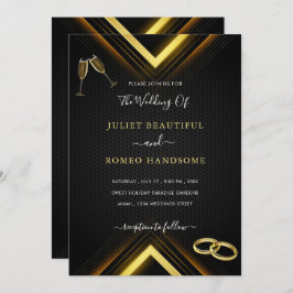 Gold Arrows Modern Golden Black Wedding Invitation