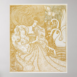 Gold Art damestrekkende apen Poster