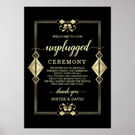 Gold Art Deco 20s Unplugged Wedding Ceremony Sign Poster