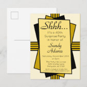 Gold Art Deco 40th Surprise Party Birthday Uitnodiging Briefkaart (Voorkant / Achterkant)