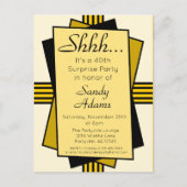 Gold Art Deco 40th Surprise Party Birthday Uitnodiging Briefkaart (Voorkant)