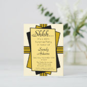 Gold Art Deco 40th Surprise Party Birthday Uitnodiging Briefkaart (Staand voorkant)