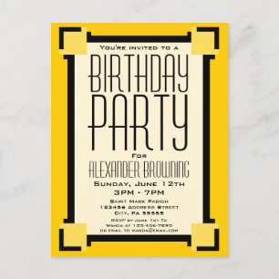 Gold Art Deco Birthday Party Invitation Briefkaart