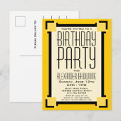 Gold Art Deco Birthday Party Invitation Briefkaart (Voorkant / Achterkant)
