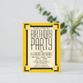 Gold Art Deco Birthday Party Invitation Briefkaart (Staand voorkant)