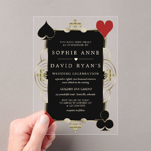 Gold Art Deco Casino Las Vegas Poker Wedding Acryl Uitnodigingen (Insitu (Draagbaar))