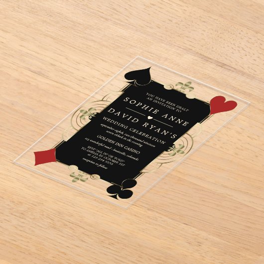 Gold Art Deco Casino Las Vegas Poker Wedding Acryl Uitnodigingen (Laagn)