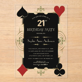 Gold Art Deco Casino Vegas Woman 21st Birthday Acryl Uitnodigingen