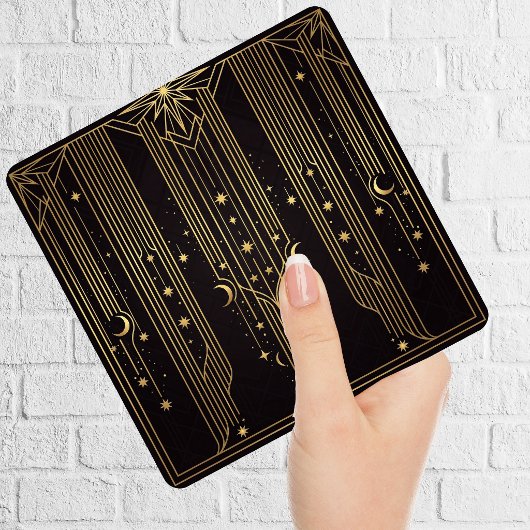 Gold Art Deco Celestial Stars Moons Pattern Tegeltje