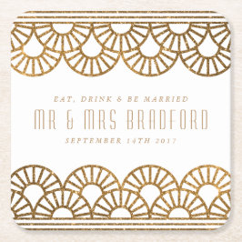Gold Art Deco Fan Wedding and Celebration Onderzet Kartonnen Onderzetters