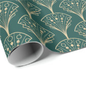 Gold Art Deco Fans on Blauwgroen Cadeaupapier (Rol Hoek)