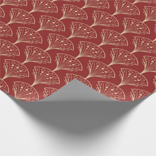 Gold Art Deco Fans on Red Background Cadeaupapier (Hoek)