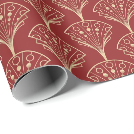 Gold Art Deco Fans on Red Background Cadeaupapier (Rol Hoek)