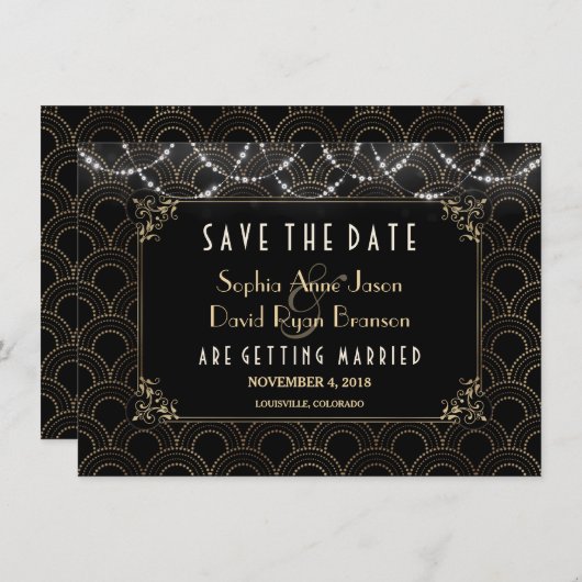  Gold Art Deco Fleur-de-lis Save the Date (Voorkant / Achterkant)