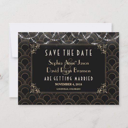  Gold Art Deco Fleur-de-lis Save the Date (Voorkant)