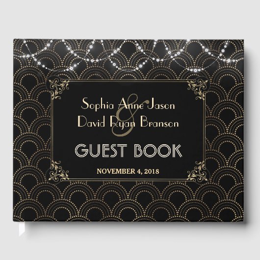  Gold Art Deco Fleur-de-lis Wedding Gastenboek (Voorkant)
