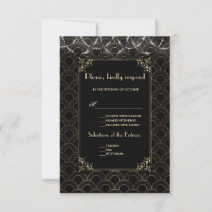  Gold Art Deco Fleur-de-lis Wedding RSVP