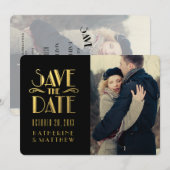 Gold Art Deco | Foto Opslaan Datum Kaart (Voorkant / Achterkant)