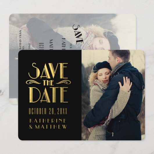 Gold Art Deco | Foto Opslaan Datum Kaart (Voorkant / Achterkant)