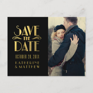 Gold Art Deco   Foto Save the Date Briefkaart