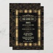 Gold Art Deco Gatsby 1920s Nieuwjaarsfeest Kaart (Voorkant / Achterkant)