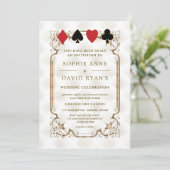 Gold Art Deco Gatsby Casino Vegas Poker Wedding Kaart (Staand voorkant)