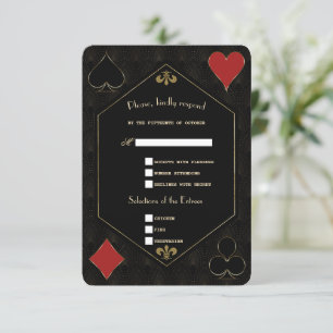 Gold Art Deco Gatsby Casino Vegas Poker Wedding RSVP Kaartje
