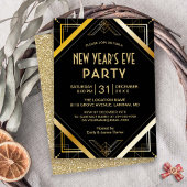 Gold Art Deco Gatsby New Years Eve Party Invite Kaart