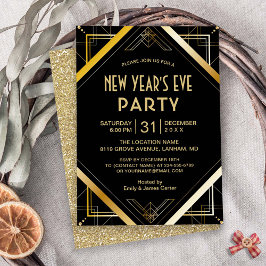 Gold Art Deco Gatsby New Years Eve Party Invite Kaart