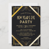 Gold Art Deco Gatsby New Years Eve Party Invite Kaart (Voorkant)