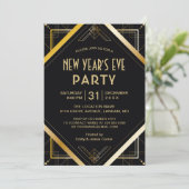 Gold Art Deco Gatsby New Years Eve Party Invite Kaart (Staand voorkant)