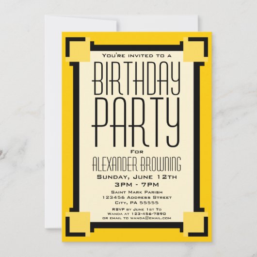 Gold Art Deco Geometric Birthday Party Invitation (Voorkant)