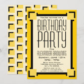 Gold Art Deco Geometric Birthday Party Invitation (Voorkant / Achterkant)
