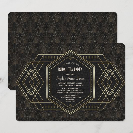 Gold Art Deco Great Gatsby Vrijgezellenfeest Tea P Kaart (Voorkant / Achterkant)