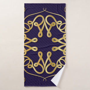 Gold art deco-lijst met ornament op blauwe achterg badhanddoek